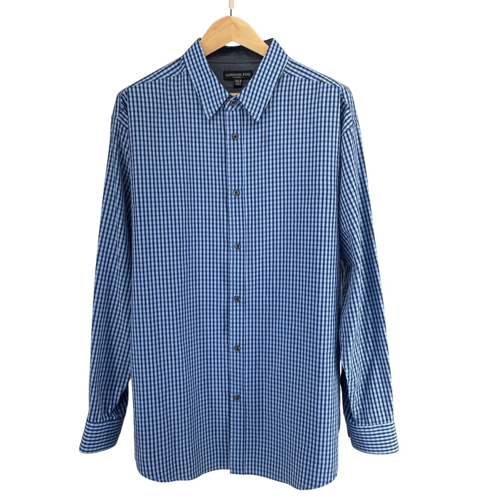 London‎ Fog Button Up Shirt Mens 3XLB Blue Gingham Long Sleeve Big Tall *Read
